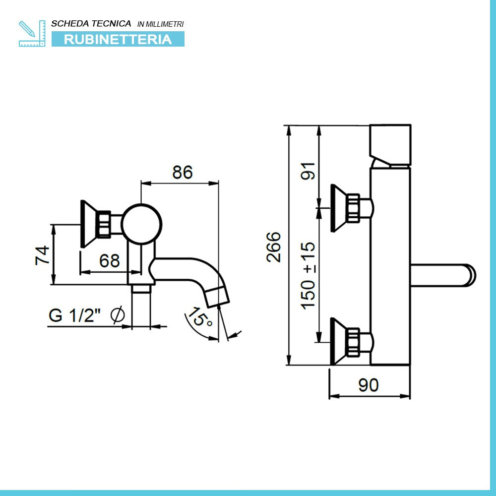 Miscelatore vasca esterno cromato con duplex e kit doccino Gemma