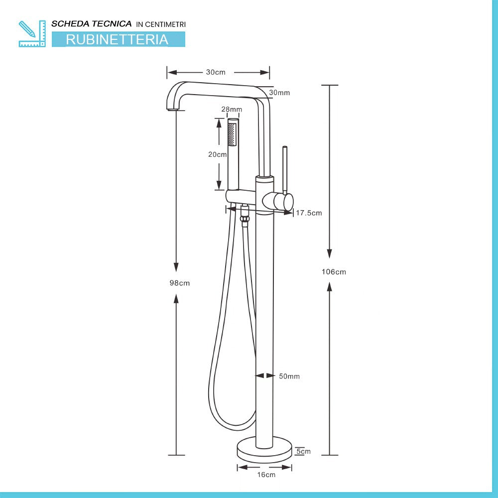 Miscelatore vasca freestanding a pavimento nero opaco tondo 