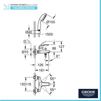 Miselatore Vasca Doccia Grohe Eurosmart con Doccino e Deviatore in Ottone Cromato