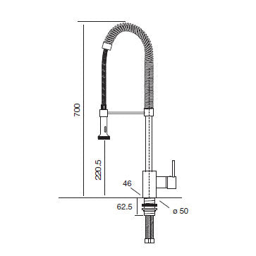 Miscelatore ACQUAMIX 9224 con molla e doccia ACCIAIO INOX 9224MISCINOX