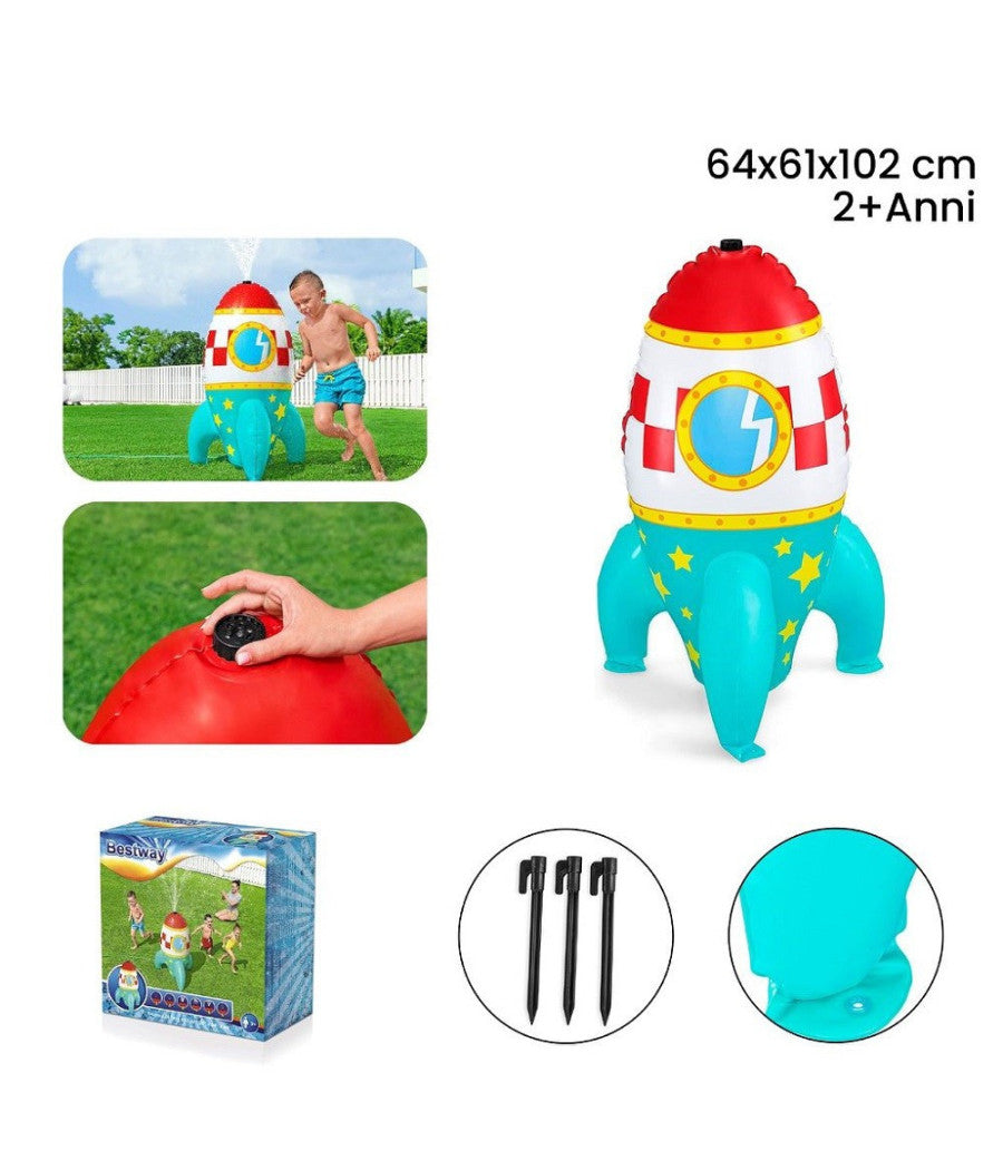 Missile Gioco Spruzza Acqua Gonfiabile A Razzo Spaziale Bambini 61x64x102cm 52572         