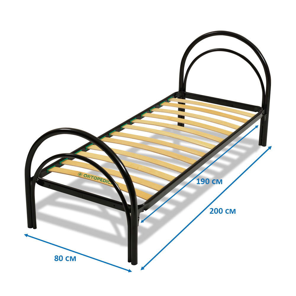 Struttura letto singolo 80x190 arco, colore nero, telaio in metallo e doghe in legno - Comprarredo