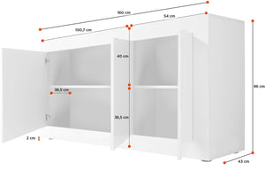 Credenza Moderna, con 3 ante Bianco lucido e Pero, ZLCBSC-MDP-BP3