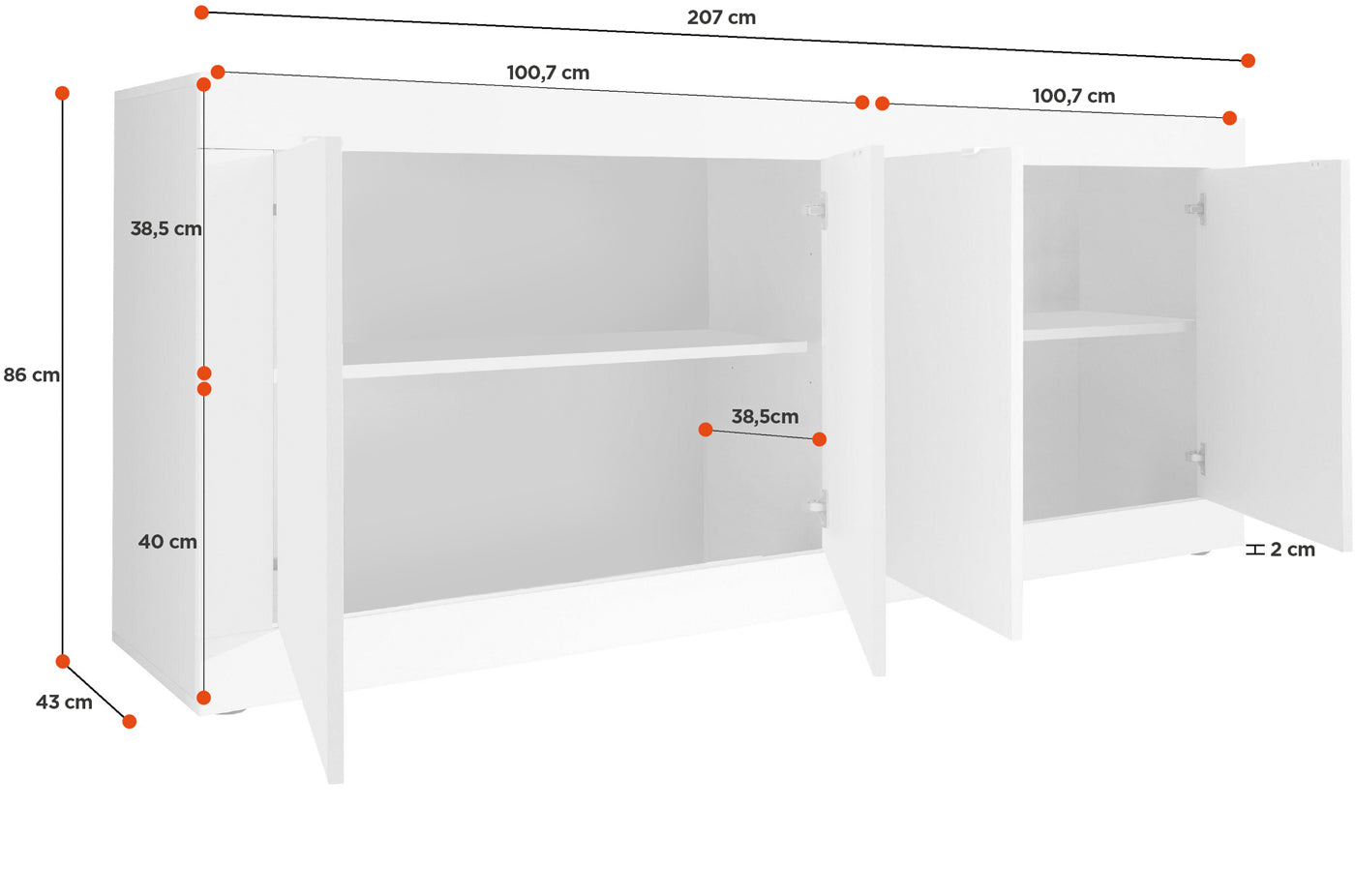 Credenza Moderna, Madia bianca laccata lucida e cemento a 4 ante ZLCBSC-MDM-BC4