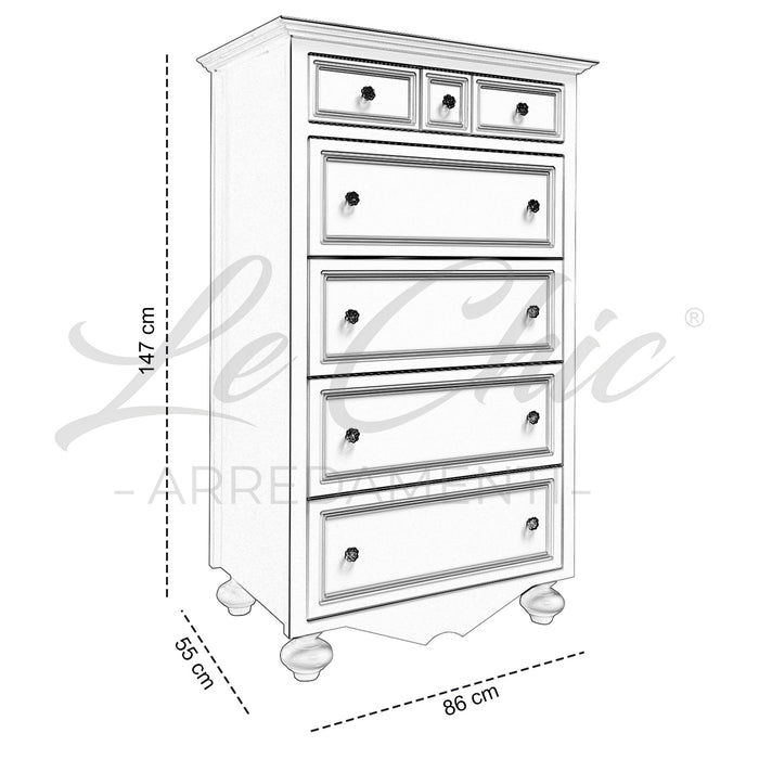 Settimino stile moderno bianco con piedi torniti