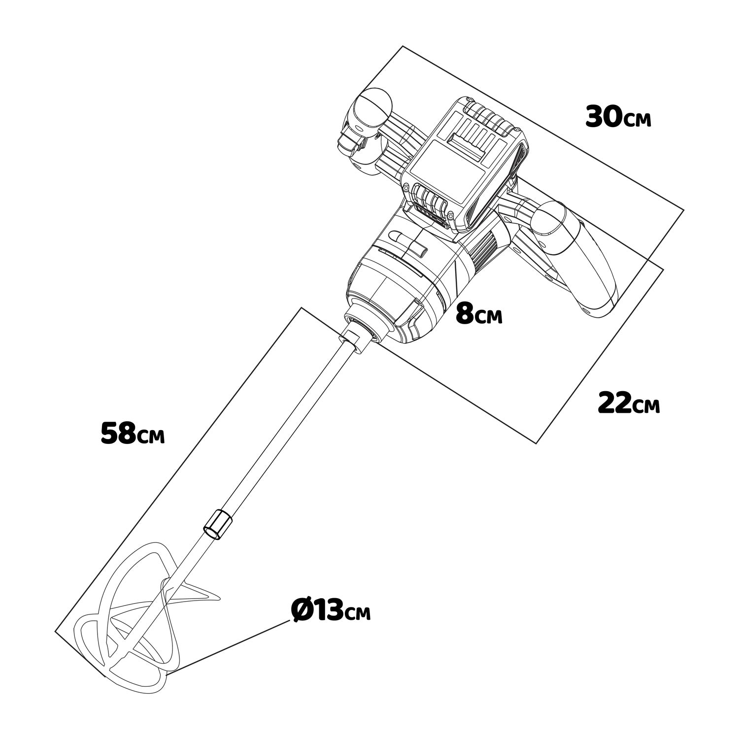 Bretia 20 - Miscelatore per malta e cemento Alfa Line, frusta M14x59 cm, 2 batterie 4a + caricabatterie