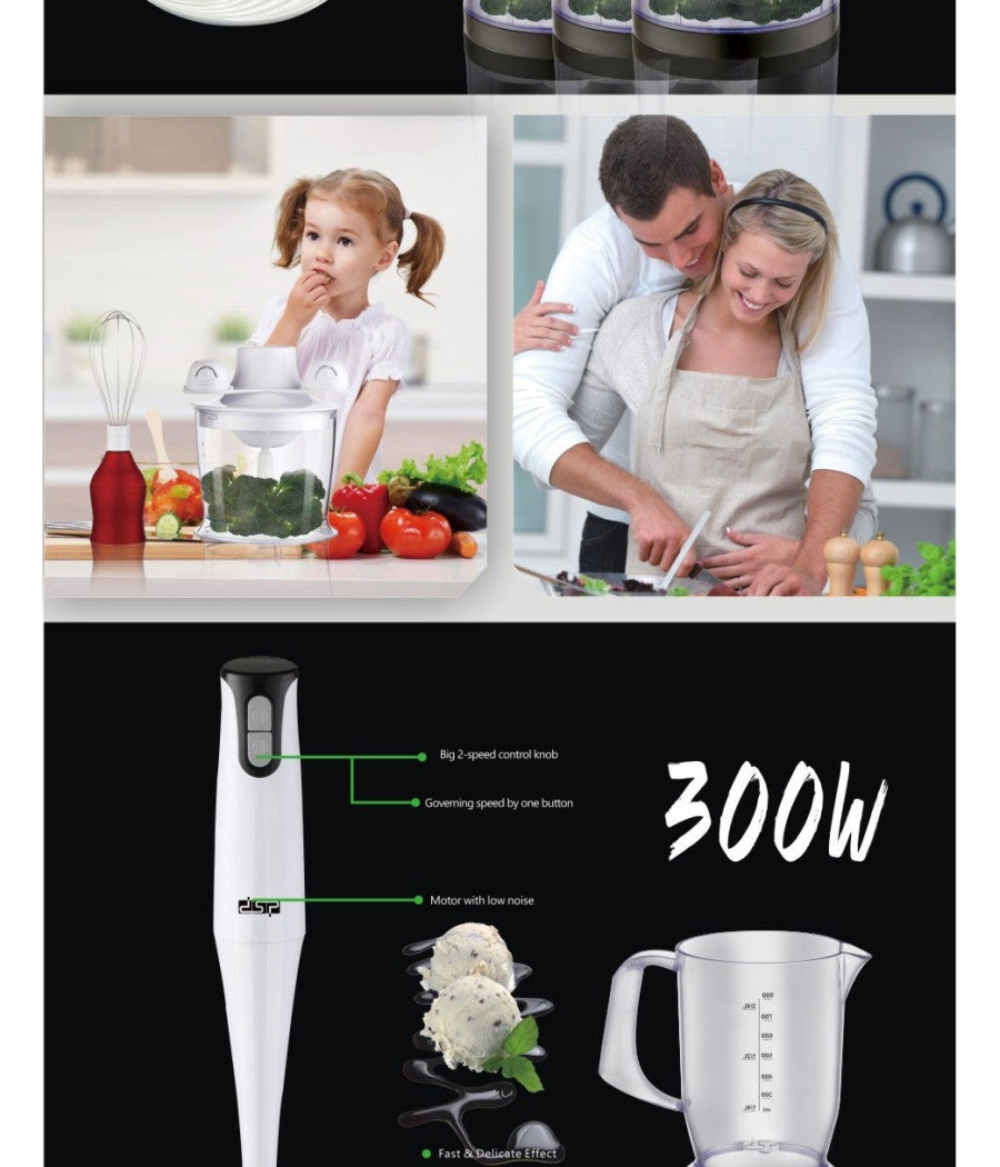 Mixer A Immersione 2 Velocità  Robot Da Cucina Sbattitore Mini Tritatutto 300w         