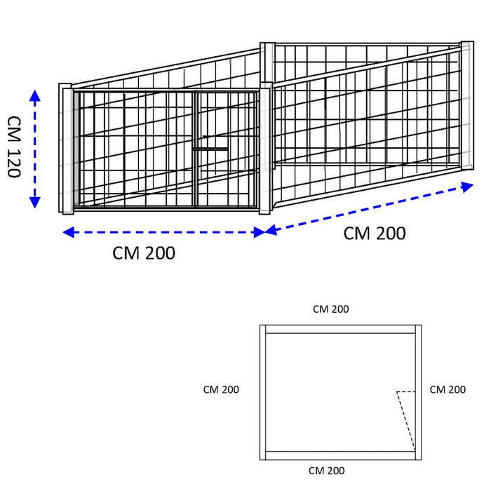 Box per cuccioli in rete con zincatura a caldo dimensioni 200x200xaltezza 120 cm