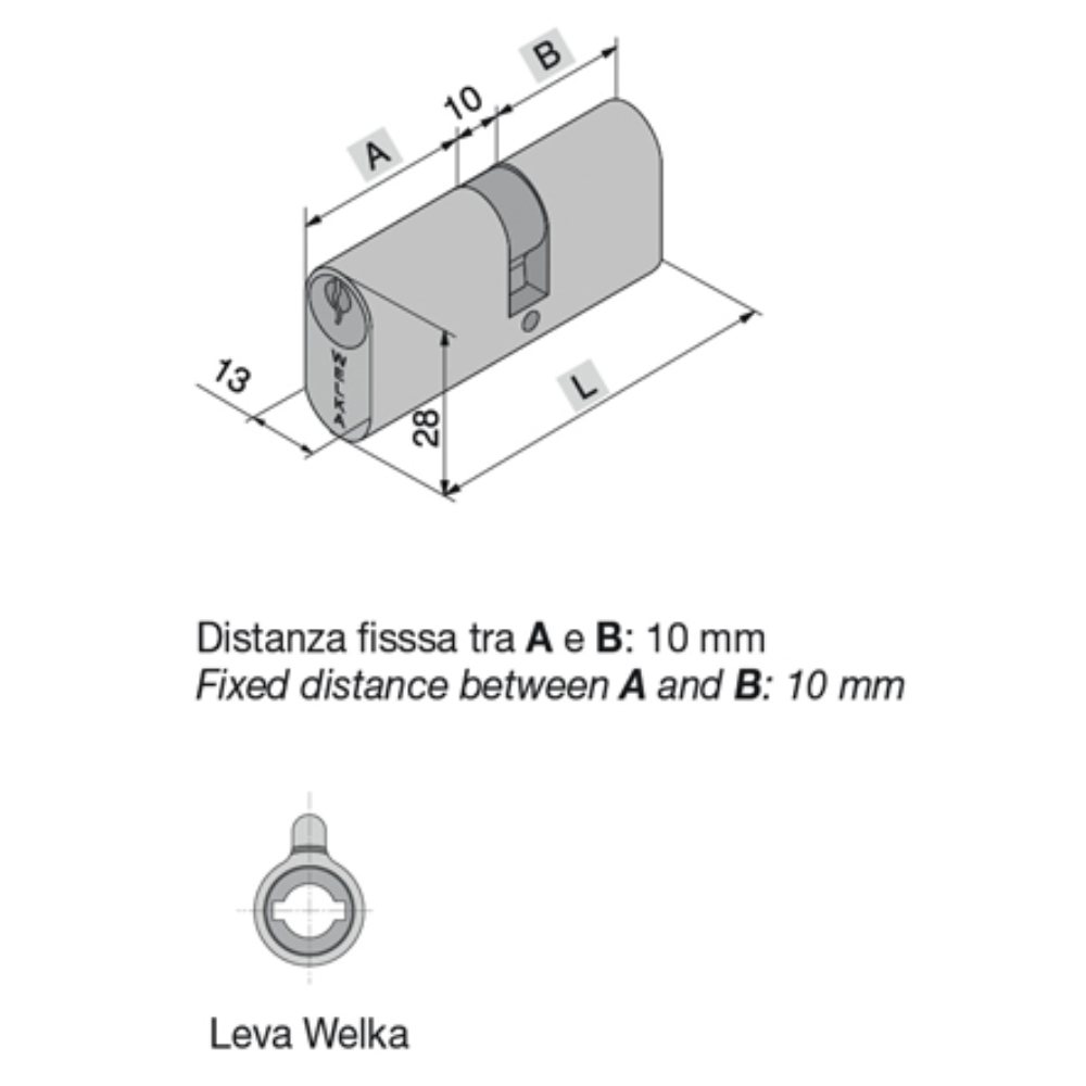 Cilindro ovale in ottone diametro 25 mm 28x28 mm leva welka centrale