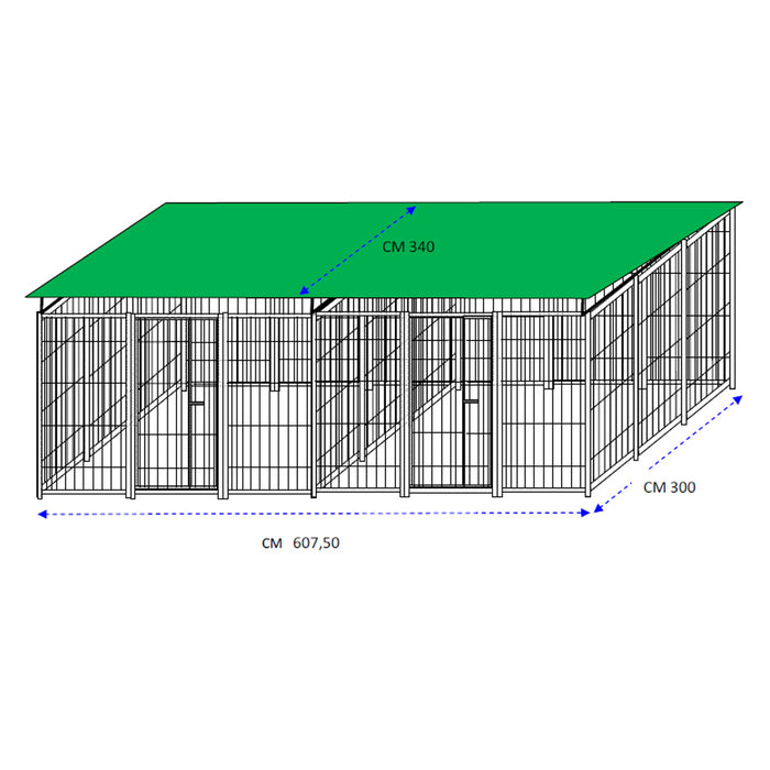 2 box uniti per cani da esterno copertura zincato a caldo ciascuno da 300x300xh180 cm