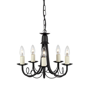 Lampadario Industrial Nordico Minster Acciaio Nero 5 Luci E14