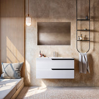 Mobile bagno 100cm sospeso bianco porcellana - jaguar, selezione accessori con specchio