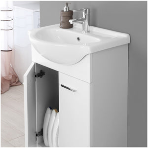 Mobiletto bagno a terra 56 cm bianco lucido con lavandino e specchio inclusi