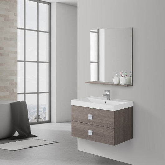 Mobile Bagno Sospeso 2 Cassettoni chiusura Rallenty Rovere Scuro 75x51 cm