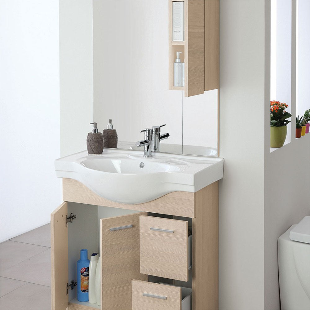 Mobile Bagno in legno Larice L. 82.5 cm 2 Ante, 2 Cassetti e Specchiera con Pensile e Luci