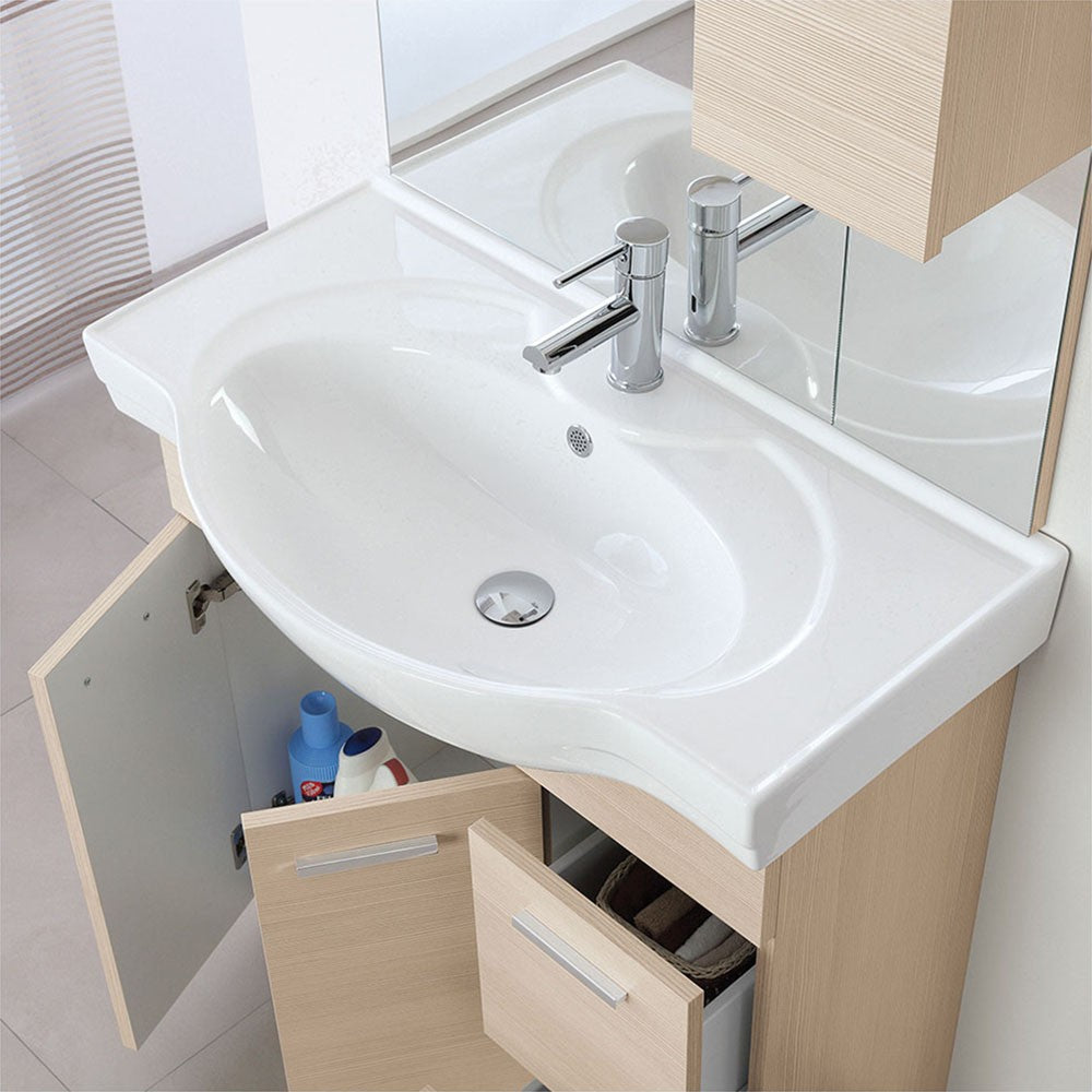 Mobile Bagno in legno Larice L. 82.5 cm 2 Ante, 2 Cassetti e Specchiera con Pensile e Luci