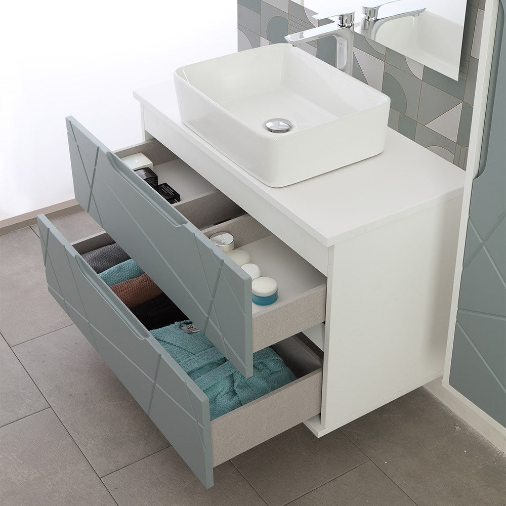 Mobile bagno 90 cm sospeso verde salvia con lavabo in ceramica Furore