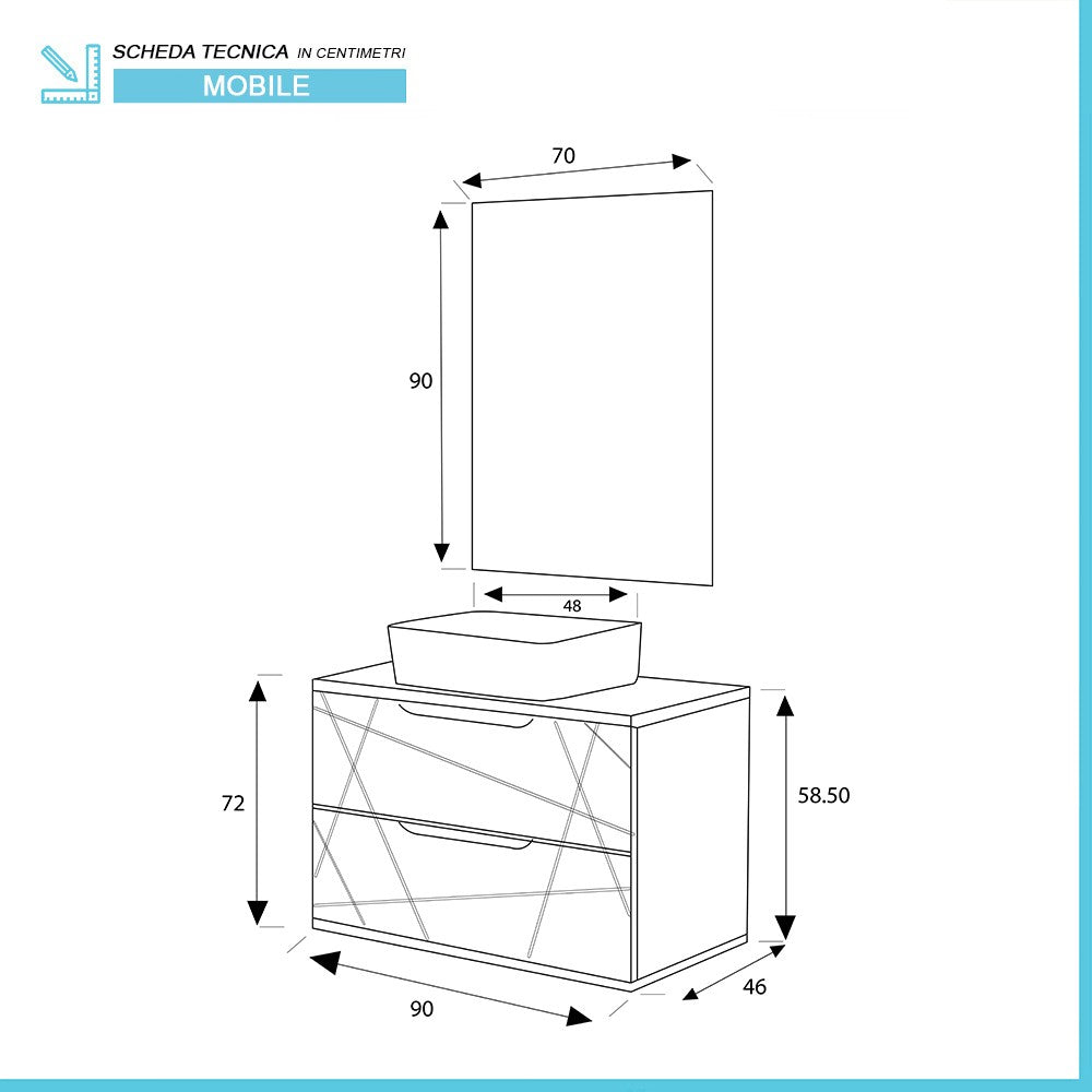 Mobile bagno 90 cm sospeso verde salvia con lavabo in ceramica Furore