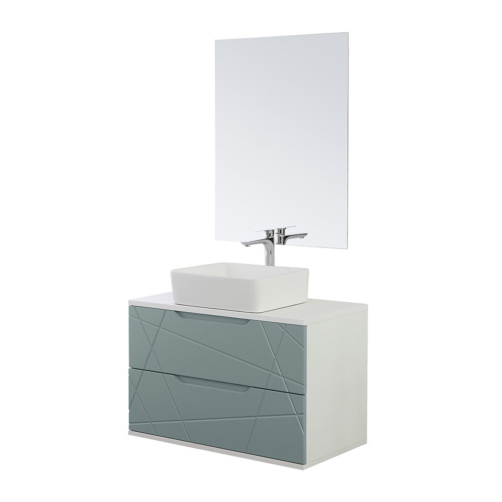 Mobile bagno 90 cm sospeso verde salvia con lavabo in ceramica Furore