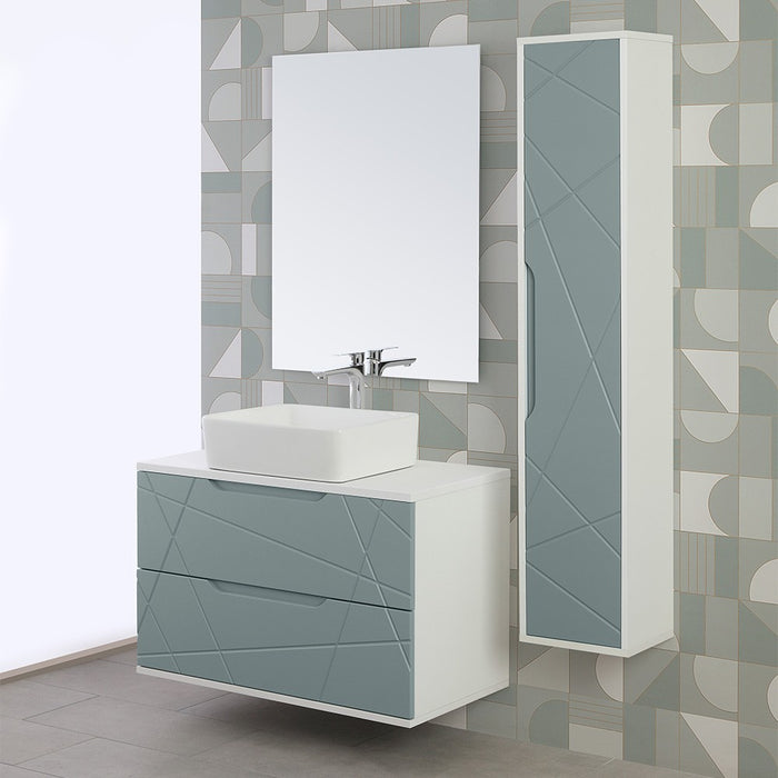 Mobile bagno 90 cm sospeso verde salvia con lavabo in ceramica Furore