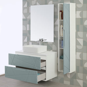 Mobile bagno 90 cm sospeso verde salvia con lavabo in ceramica Furore