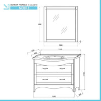 Mobile bagno a terra 115 cm bianco decape con cassetti specchio e lampade Romantica