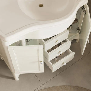 Mobile bagno a terra 115 cm bianco decape con lavabo specchio e lampade Romantica