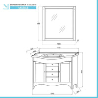 Mobile bagno a terra 115 cm bianco decape con lavabo specchio e lampade Romantica