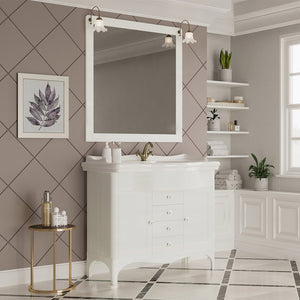 Mobile bagno a terra 115 cm bianco decape con lavabo specchio e lampade Romantica