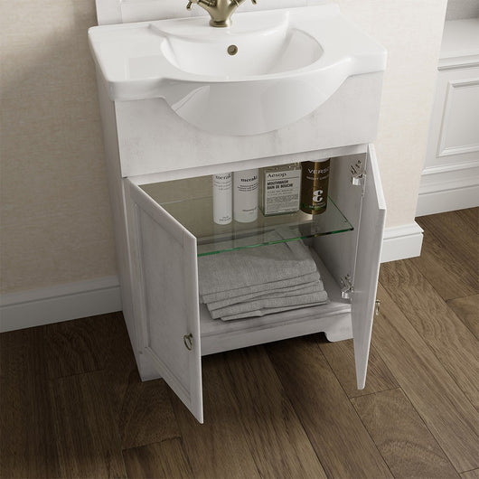 Mobile bagno a terra 55 bianco decape con lavabo e specchio Romantica