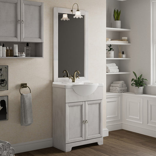 Mobile bagno a terra 55 bianco decape con lavabo e specchio Romantica