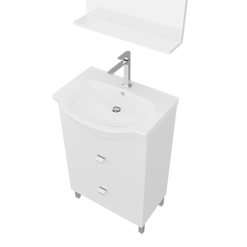 Mobile bagno a terra 55 cm Creta bianco lucido completo di specchio