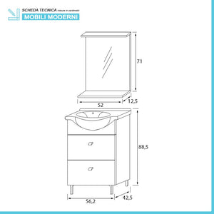 Mobile bagno a terra 55 cm Creta bianco lucido completo di specchio