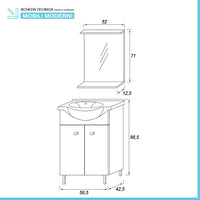 Mobile bagno a terra 55 cm Creta bianco lucido con lavabo e specchio