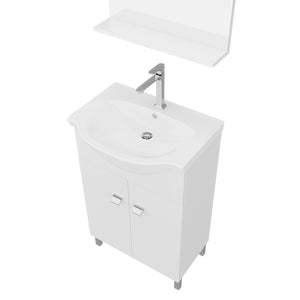 Mobile bagno a terra 55 cm Creta bianco lucido con lavabo e specchio