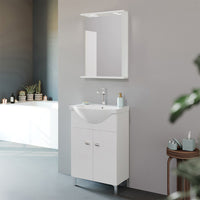 Mobile bagno a terra 55 cm Creta bianco lucido con lavabo e specchio