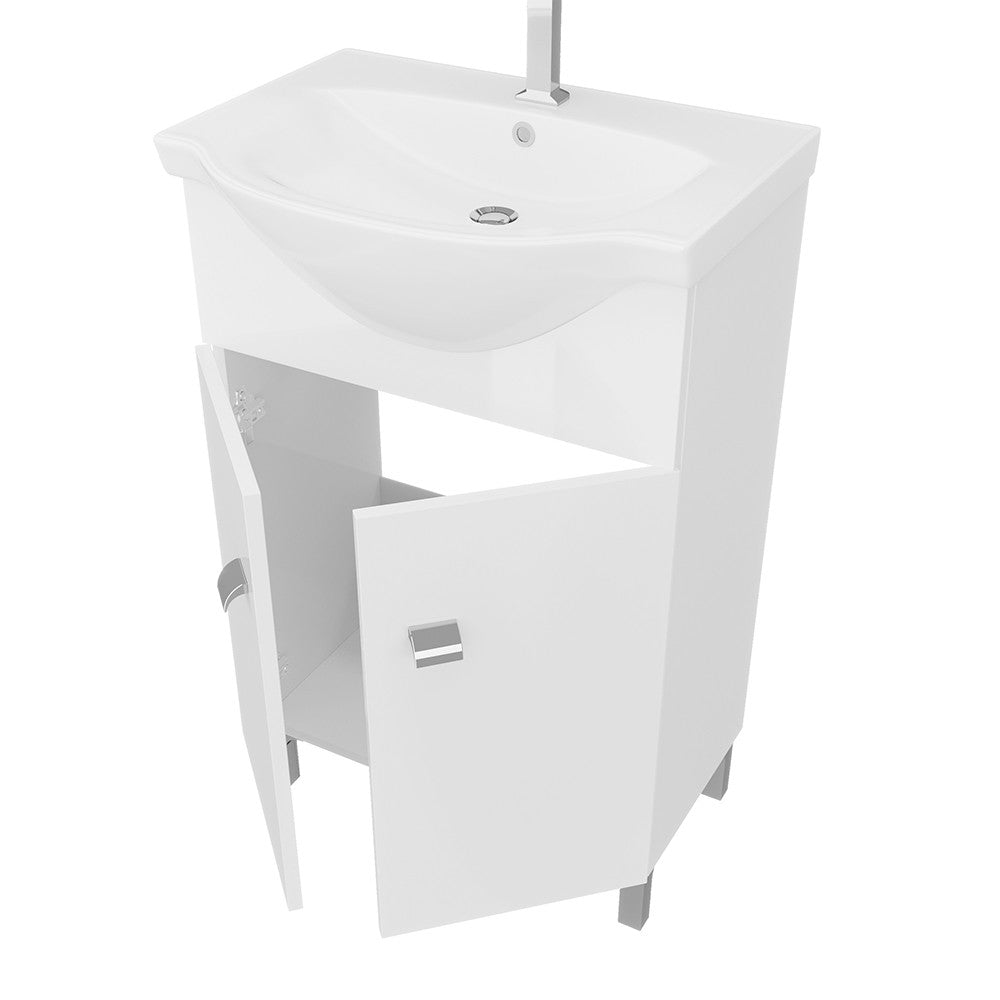 Mobile bagno a terra 55 cm Creta bianco lucido con lavabo e specchio