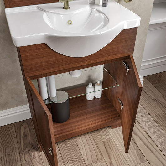 Mobile bagno a terra 55 noce con lavabo specchio e lampada Romantica