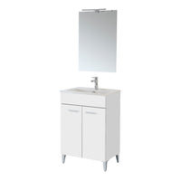 Mobile bagno a terra 60 cm bianco lucido con 2 ante lavabo e specchio | Martha