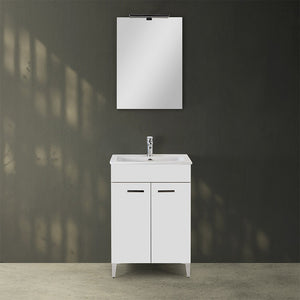 Mobile bagno a terra 60 cm bianco lucido con 2 ante lavabo e specchio | Martha