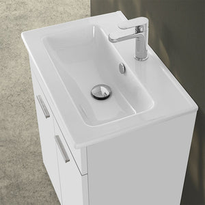 Mobile bagno a terra 60 cm bianco lucido con 2 ante lavabo e specchio | Martha