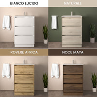 Mobile bagno a terra 60 cm noce maya con specchio e lavabo Gaya