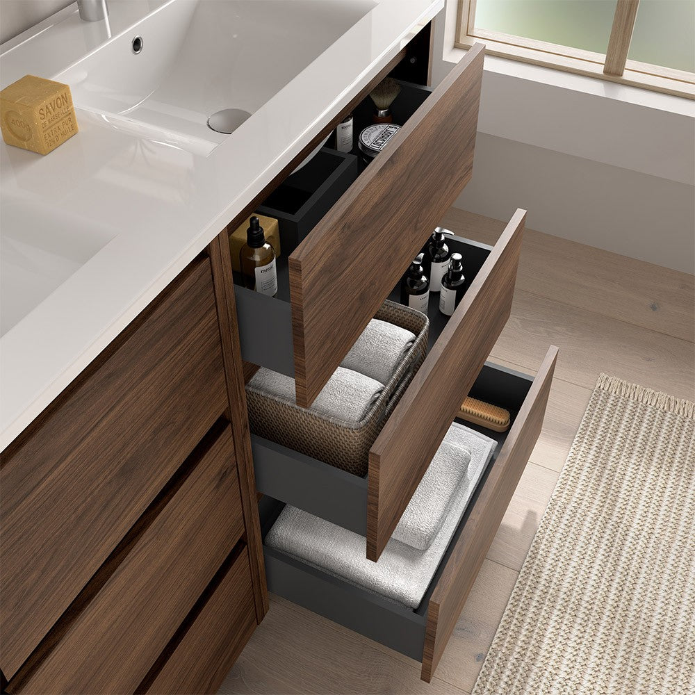 Mobile bagno a terra 60 cm noce maya con specchio e lavabo Gaya