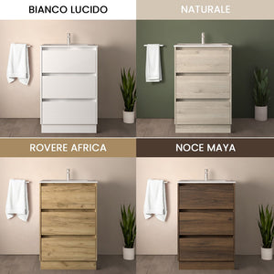 Mobile bagno a terra 60 cm rovere africa con specchio e lavabo Gaya