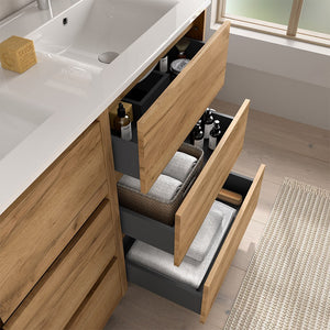 Mobile bagno a terra 60 cm rovere africa con specchio e lavabo Gaya