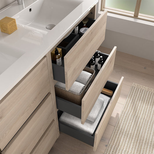 Mobile bagno a terra 60 cm rovere bali con specchio e lavabo Gaya