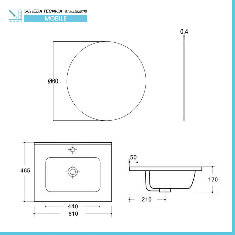 Mobile bagno a terra 60 cm rovere bali con specchio e lavabo Gaya