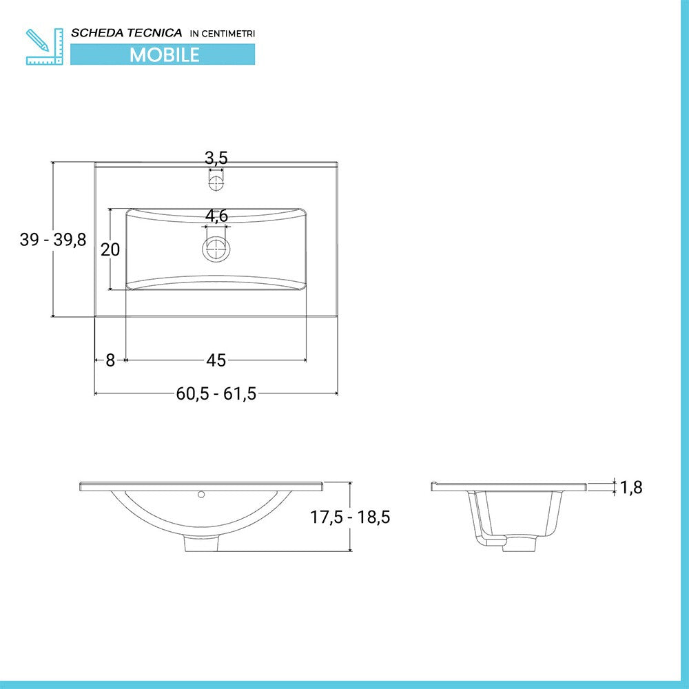 Mobile bagno a terra 60 cm rovere tropea con 1 anta lavabo e specchio | Martha