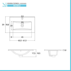 Mobile bagno a terra 60 cm rovere tropea con 1 anta lavabo e specchio | Martha