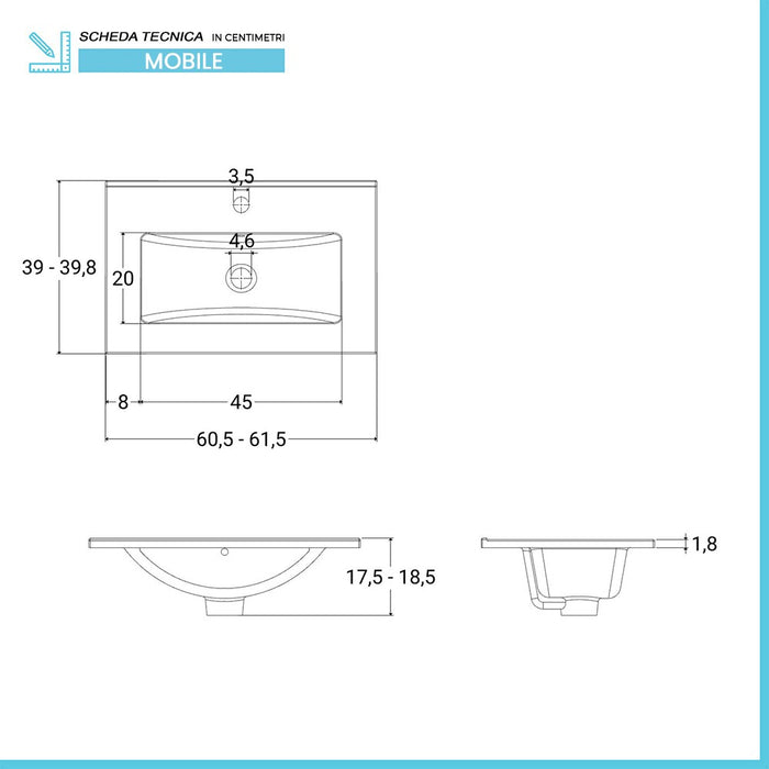 Mobile bagno a terra 60 cm rovere tropea con 1 anta lavabo e specchio | Martha